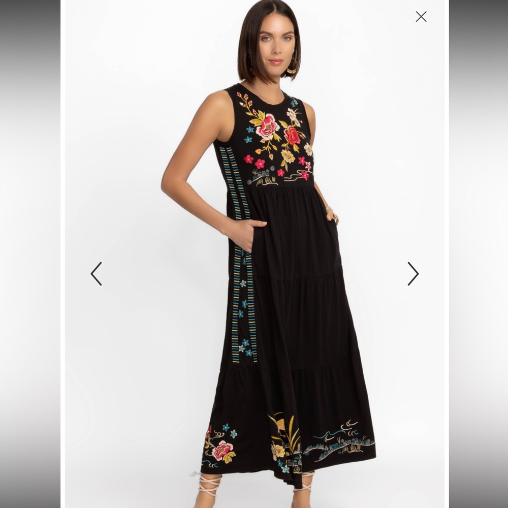 Johnny Was Celine Black Floral Embroidered Dress